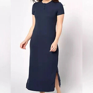Barefoot Dreams Women’s Henely Rib Long Indigo Soft Bamboo Rayon M-L long NEW